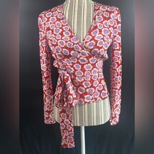 Stunning red floral print wrap top by Diane von furstenburg